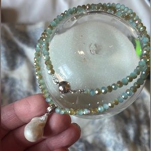 Baroque blister Pearl and Swarovski crystal necklace with magnetic closure
